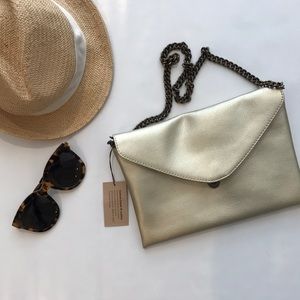 J Crew gold leather envelope clutch NWT NEW